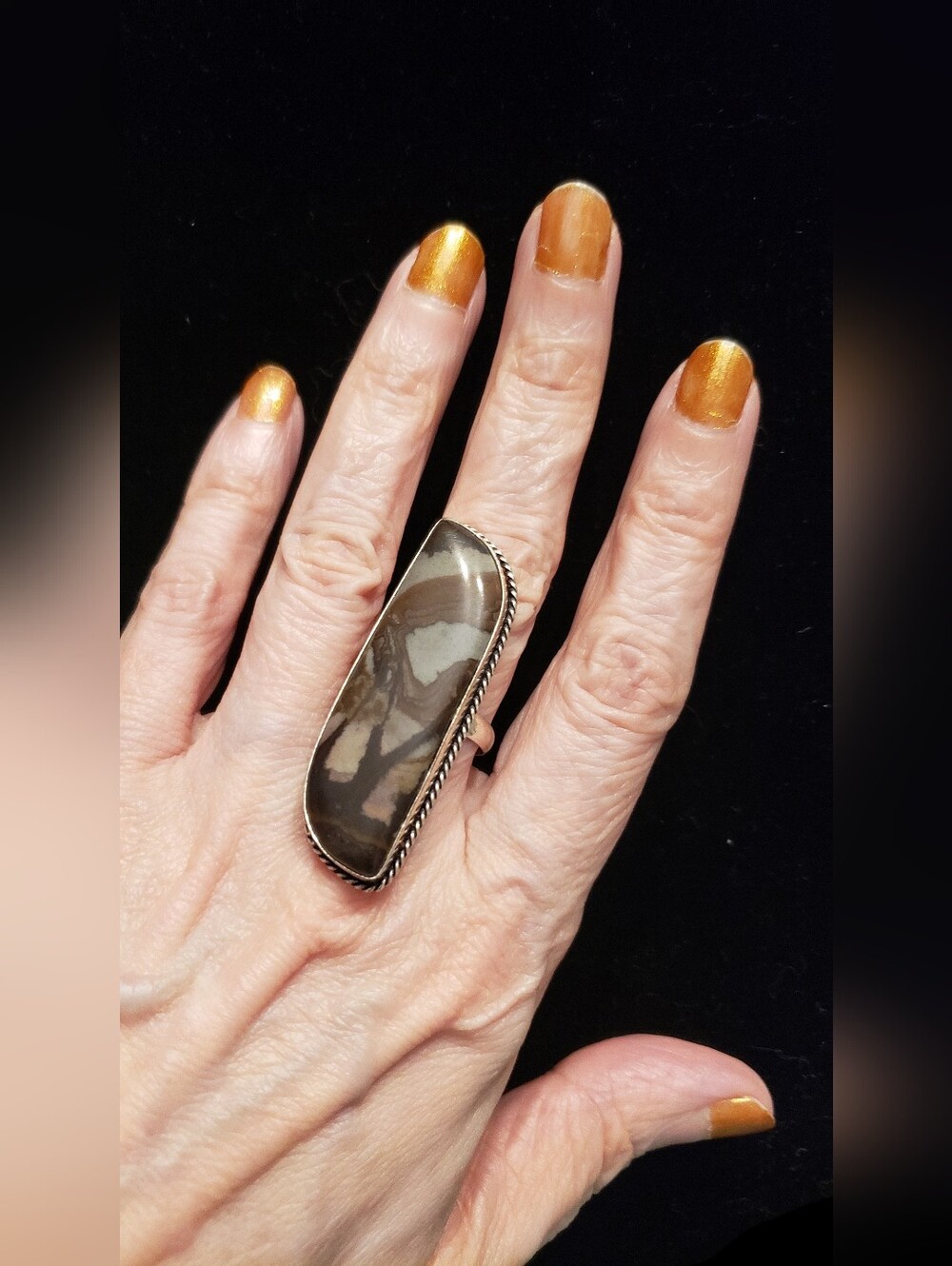 NEW Jasper & Sterling Statement Ring In A Long Vertical Design-Silver Rope Sz 9.